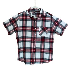 Lands End Red White Green Plaid Short Sleeve Button-Up Shirt - Men's Large NWOT